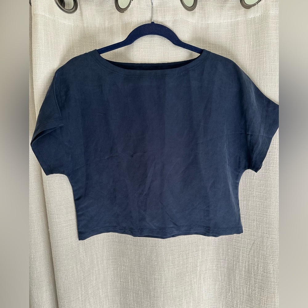Audrey Landon Navy Blue Cropped Blouse